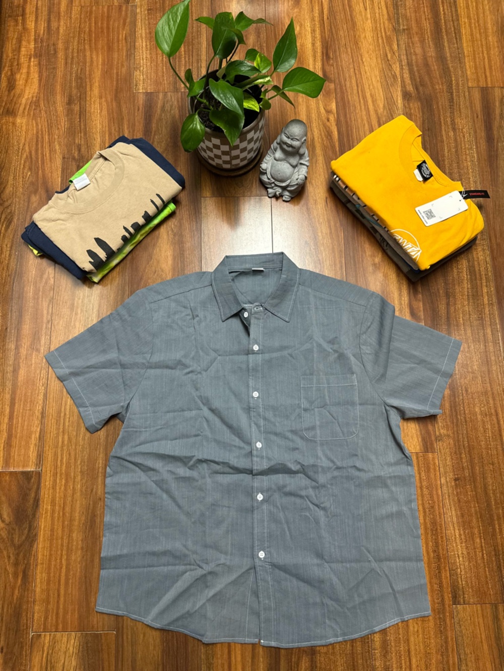Gray Textured Dobby Button-Down Shirt